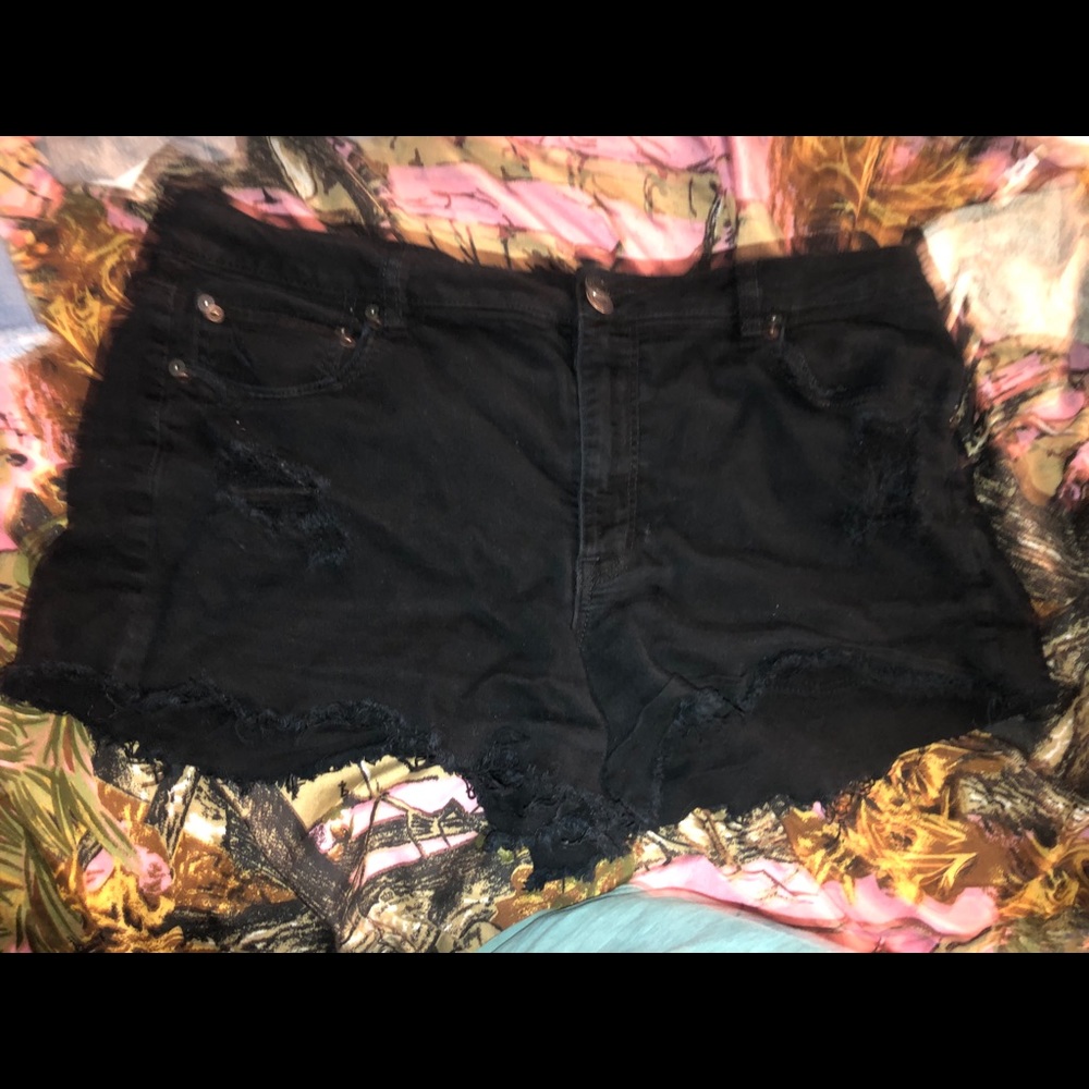 Black denim shorts